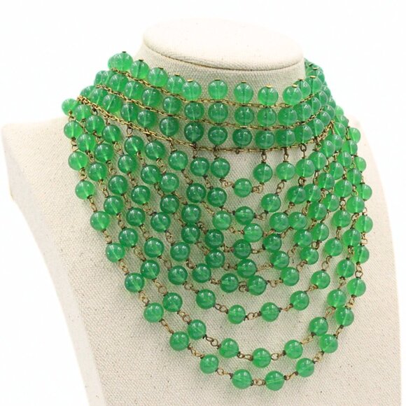 Attr. to Christian Dior 50's High End Cascading Green Glass Massive Necklace - Picture 6 of 15